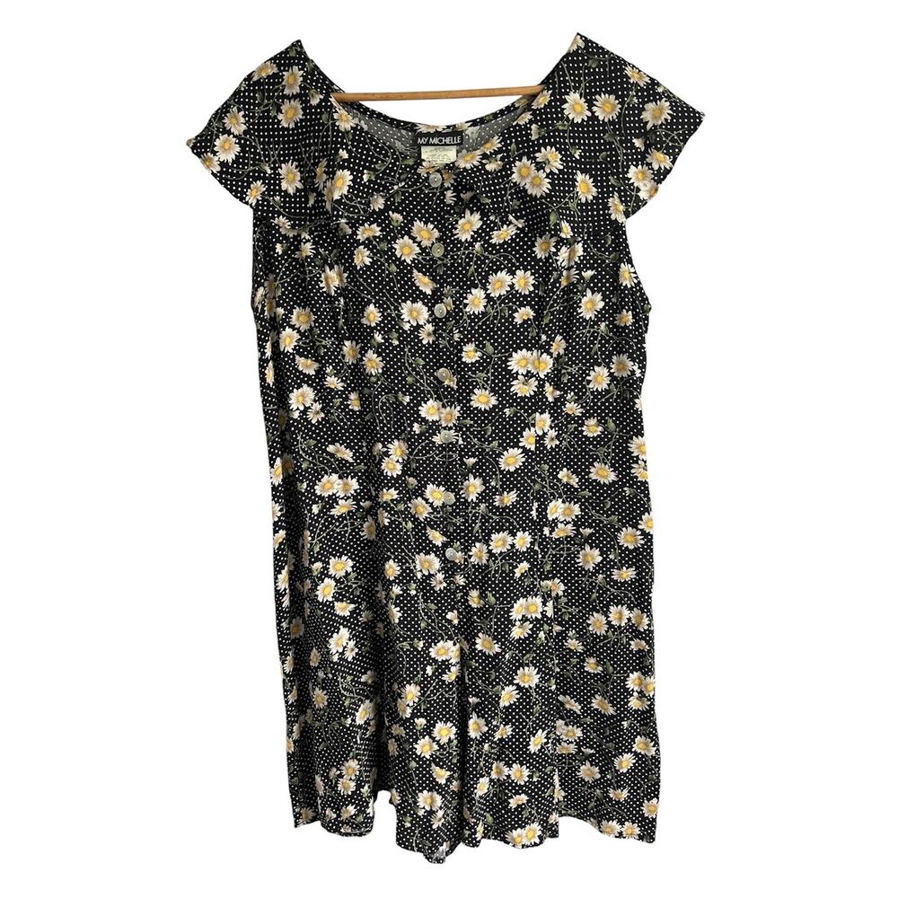 Vintage My Michelle Womens Size 1X Peter Pan Collared Floral Daisy Jumper Shorts